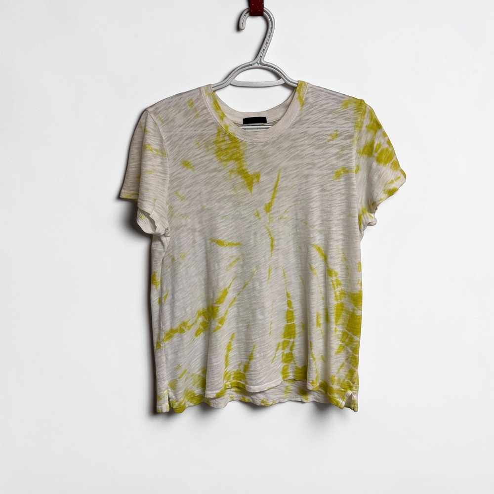 ATM Women's Slub Jersey Schoolboy Yellow Tie Dye Crew Neck Tee Size L - Picture 2 of 9